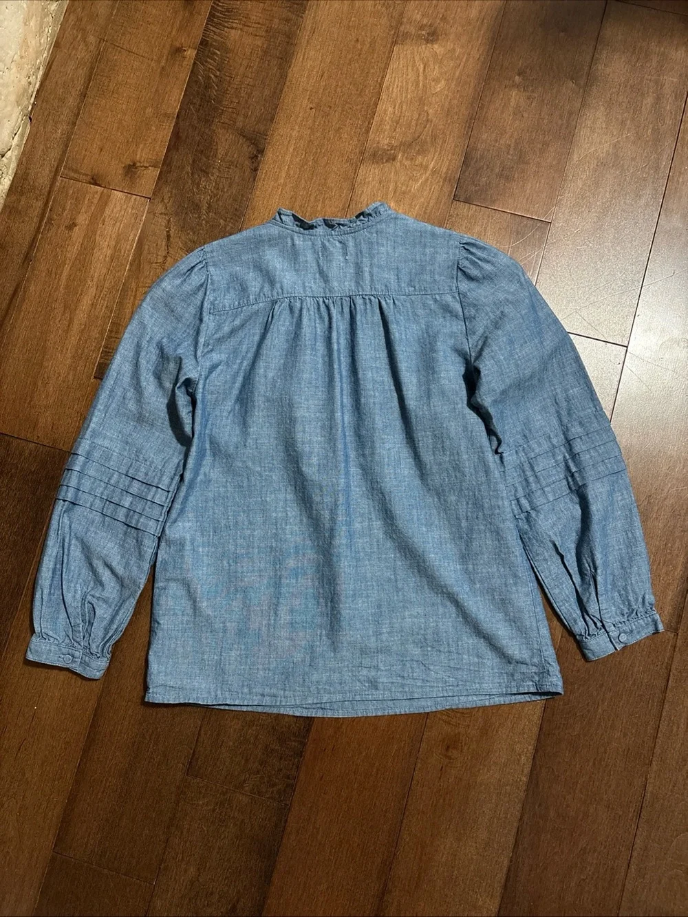 J.Crew Popover Chambray Ruffle Neck Peasant Top Womens XXS Long Sleeve Cotton - Picture 16 of 16